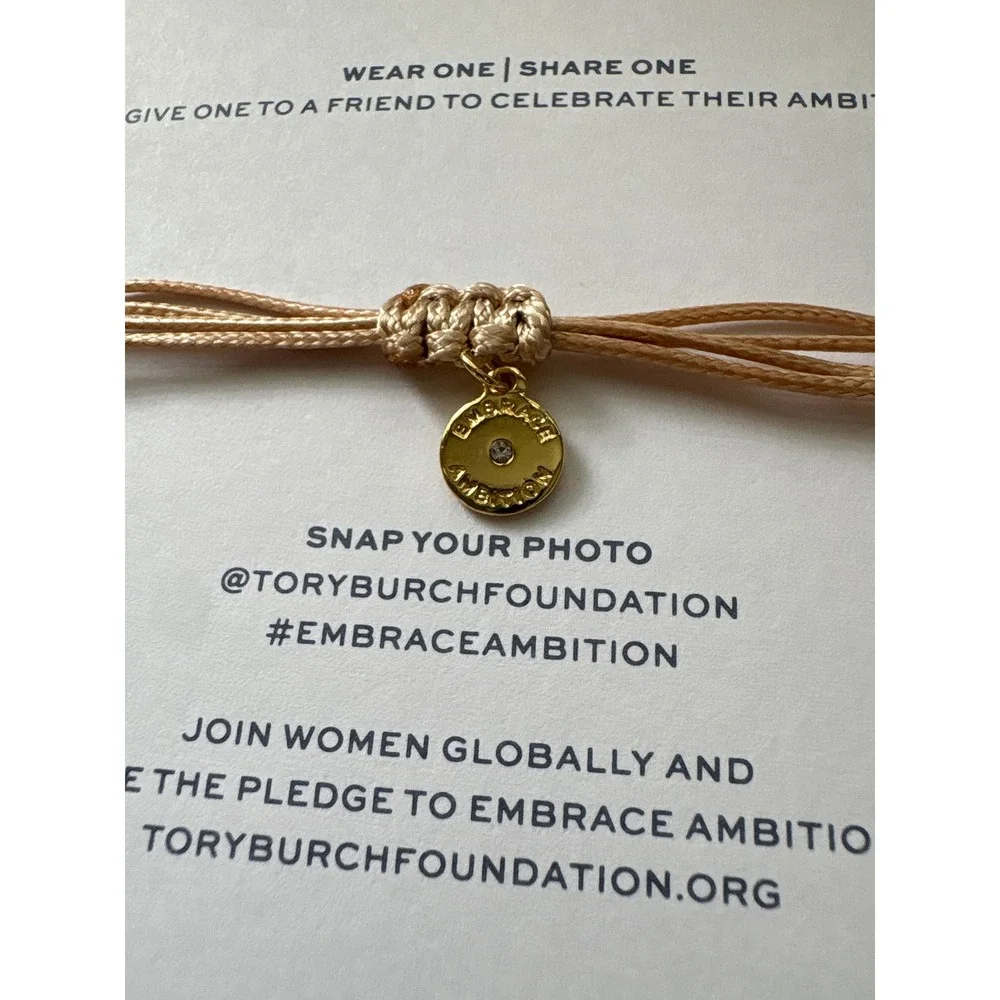 Tory Burch Embrace Ambition Bracelet Rose Gold Silk Cord Gemini Link Logo NEW